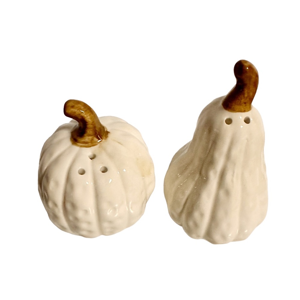 HOBBY LOBBY White Ceramic Gourd Thanksgiving Fall Salt Pepper Shakers NEW